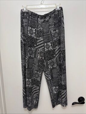 Coldwater Creek Sz M Black & White Patchwork Print Wide Leg Pants
